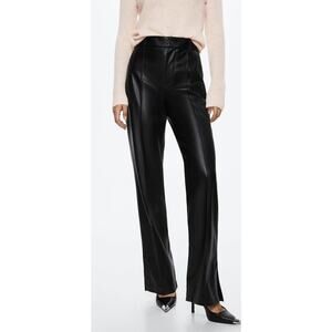 Mango MNGO Leather Effect Straight Trouser Pants Split Hem Womens Size 6 Black
